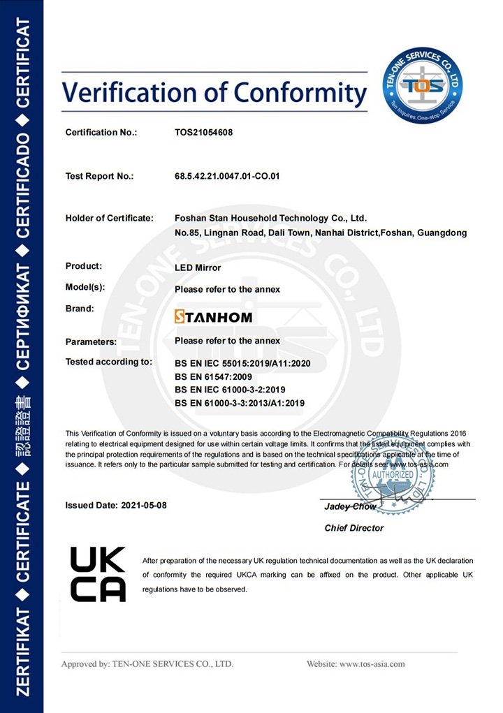 STANHOM LED Mirror UKCA EMC Certificate LED Mirror UKCA EMC Certificate