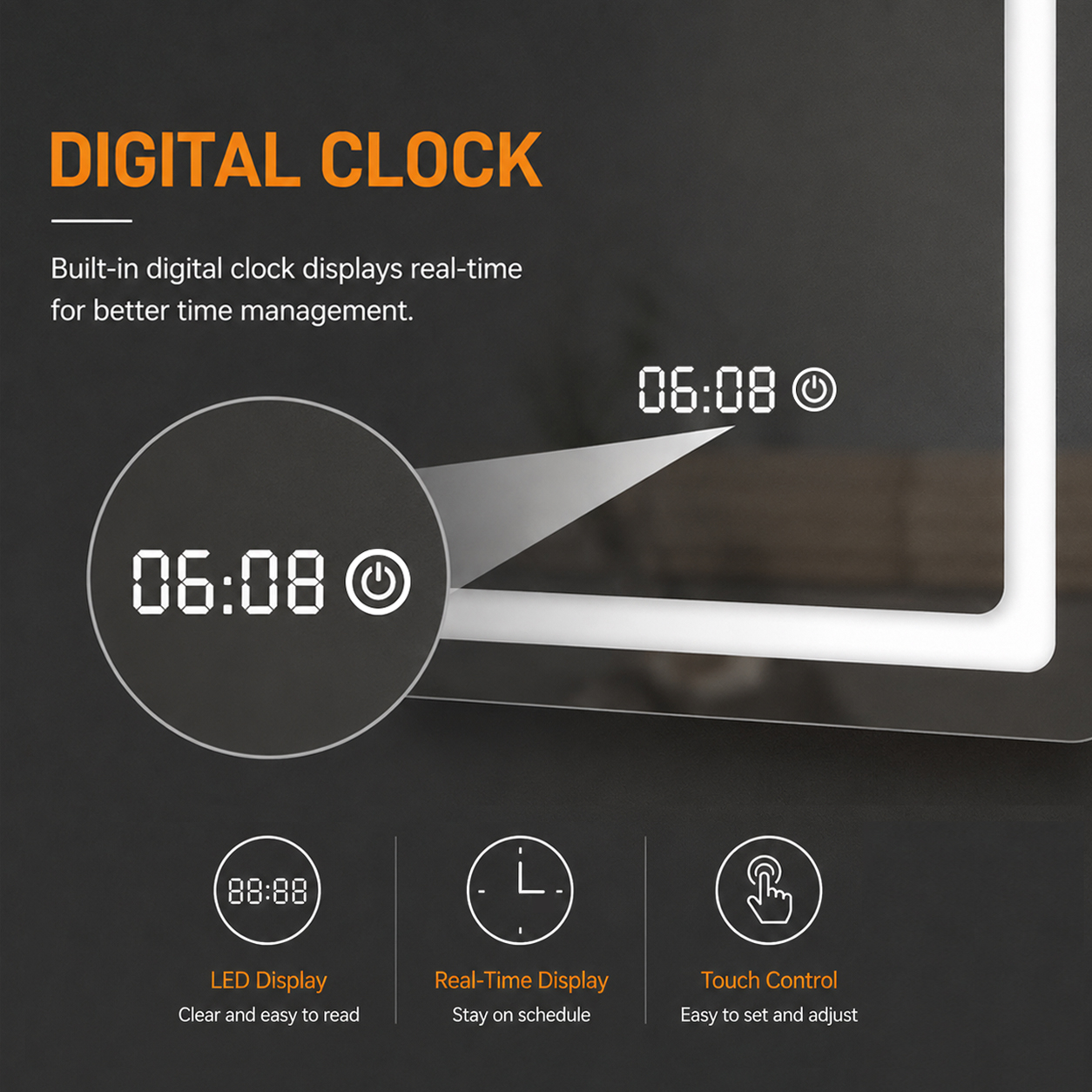 LED Mirror Digital Clock Display Function