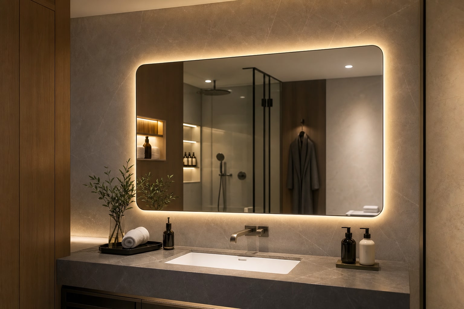 silver mirror vs aluminum mirror installed in a premium bathroom product setting