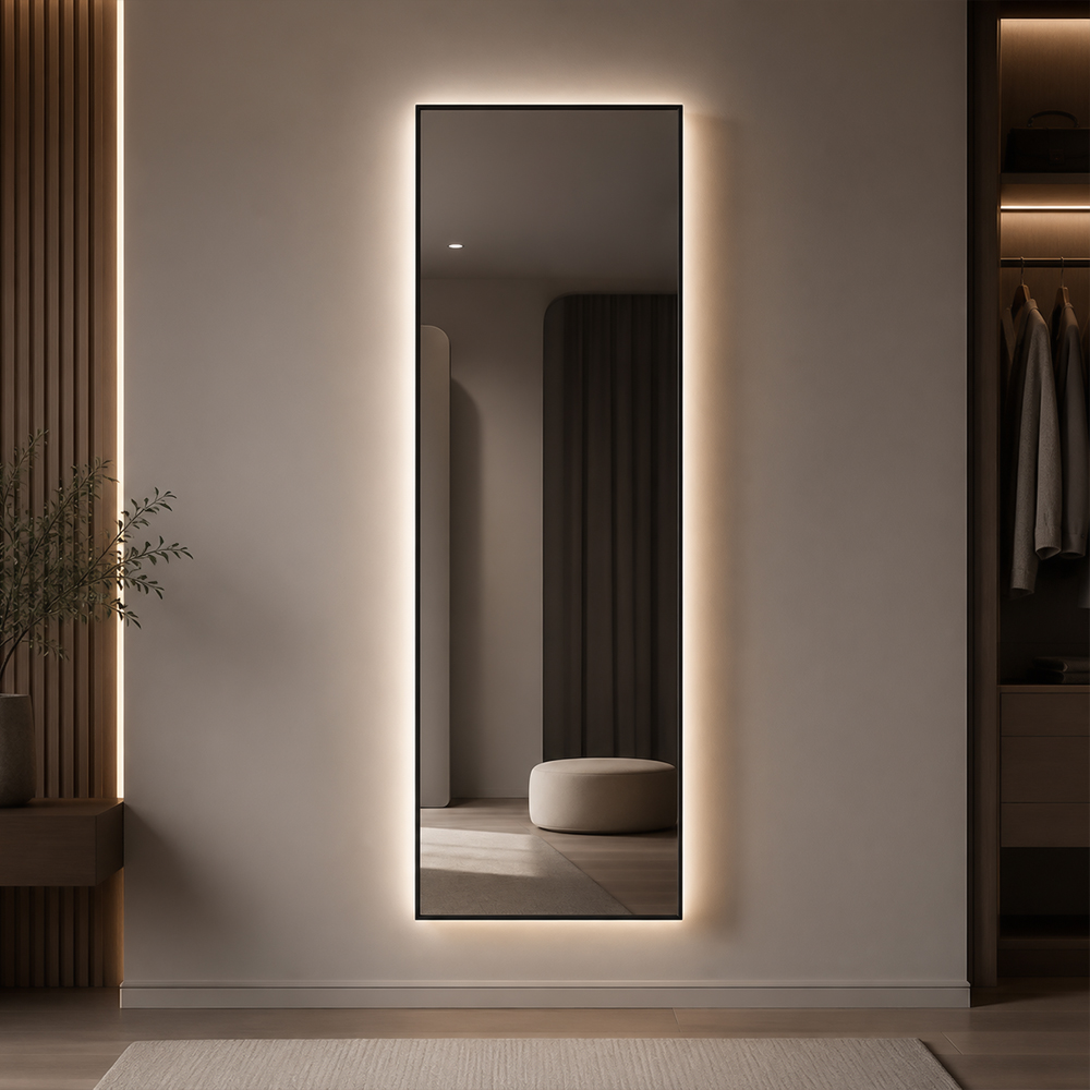 3152T-LC-BK-10 full-length black frame LED mirror with full-length T-series black frame