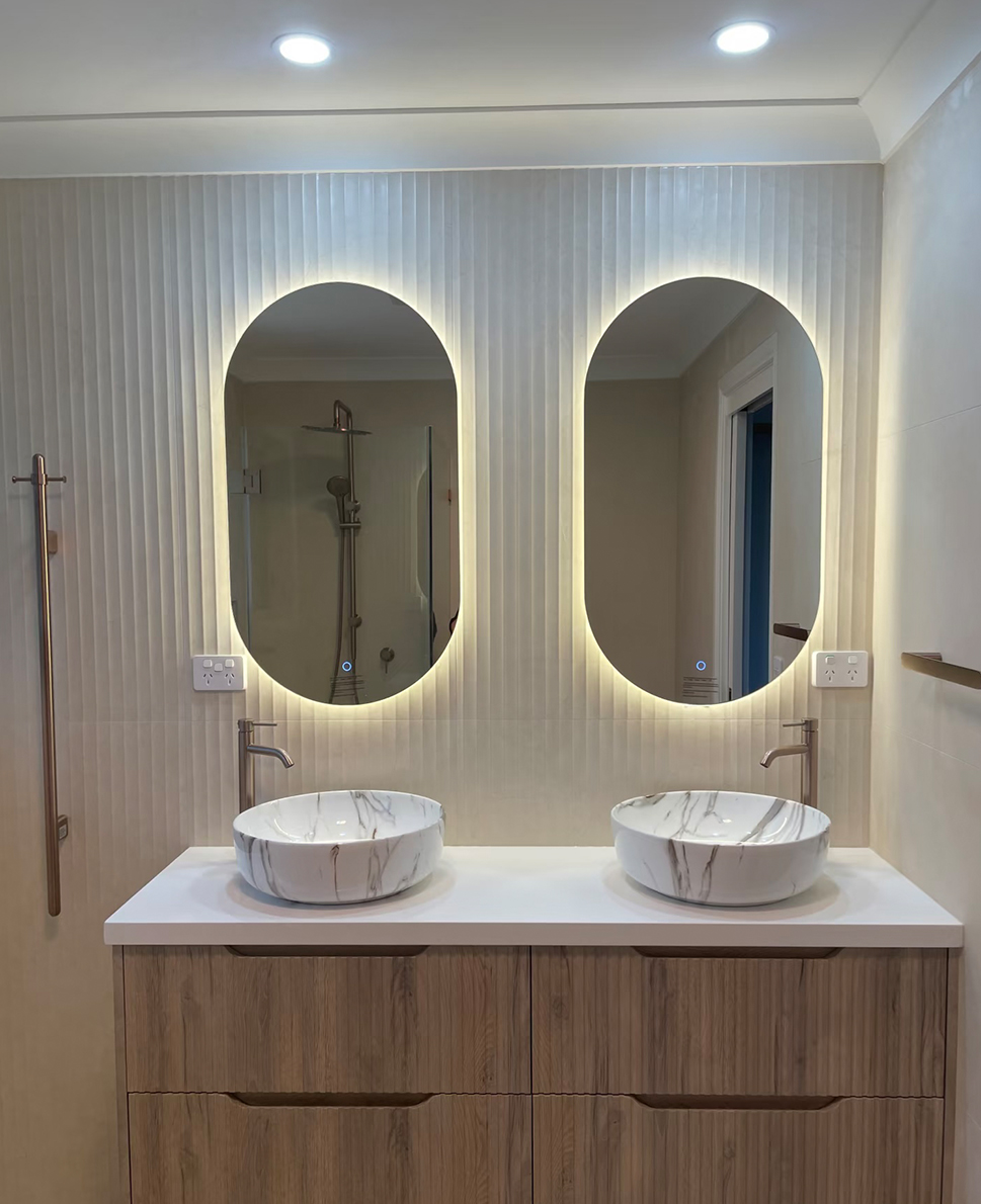 Double Oval Backlit Mirrors – Apartment Project Double Oval Backlit Mirrors – Apartment Project
