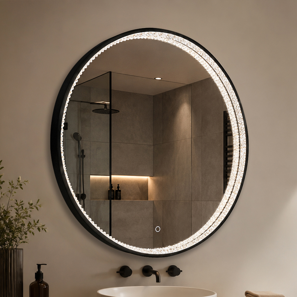 Round Crystal LED Bathroom Mirror – 3007W-LCA-BK