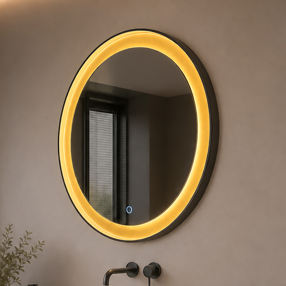 Round Illuminated Mirror with Inner Light Ring – 3005W-LC-BK