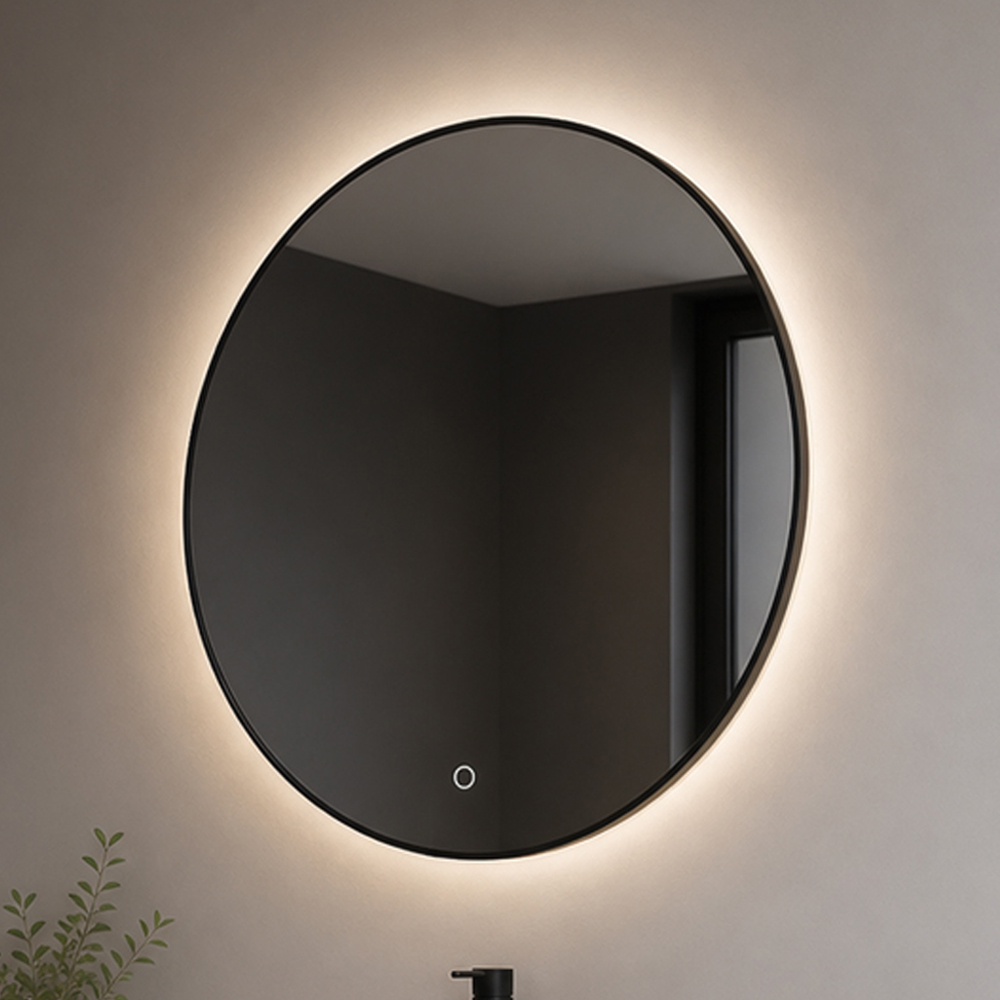Round Slim Black Frame Backlit LED Mirror – 3007T-LC-80-BK