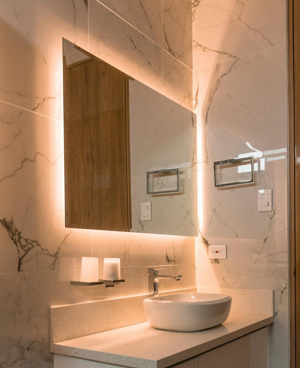 Warm White Backlit Mirror – Five-Star Hotel Project Warm White Backlit Mirror – Five-Star Hotel Project