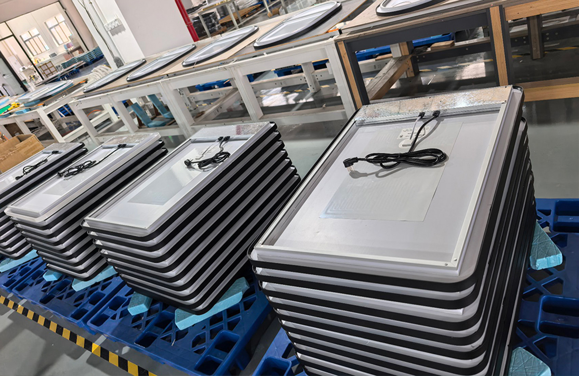 Framed LED Mirrors Prepared for Quality Inspection at STANHOM Factory