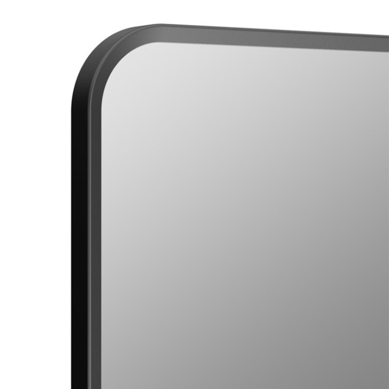 Matte Black Aluminium Mirror Frame Finish Close-up visual reference of a matte black aluminium mirror frame corner